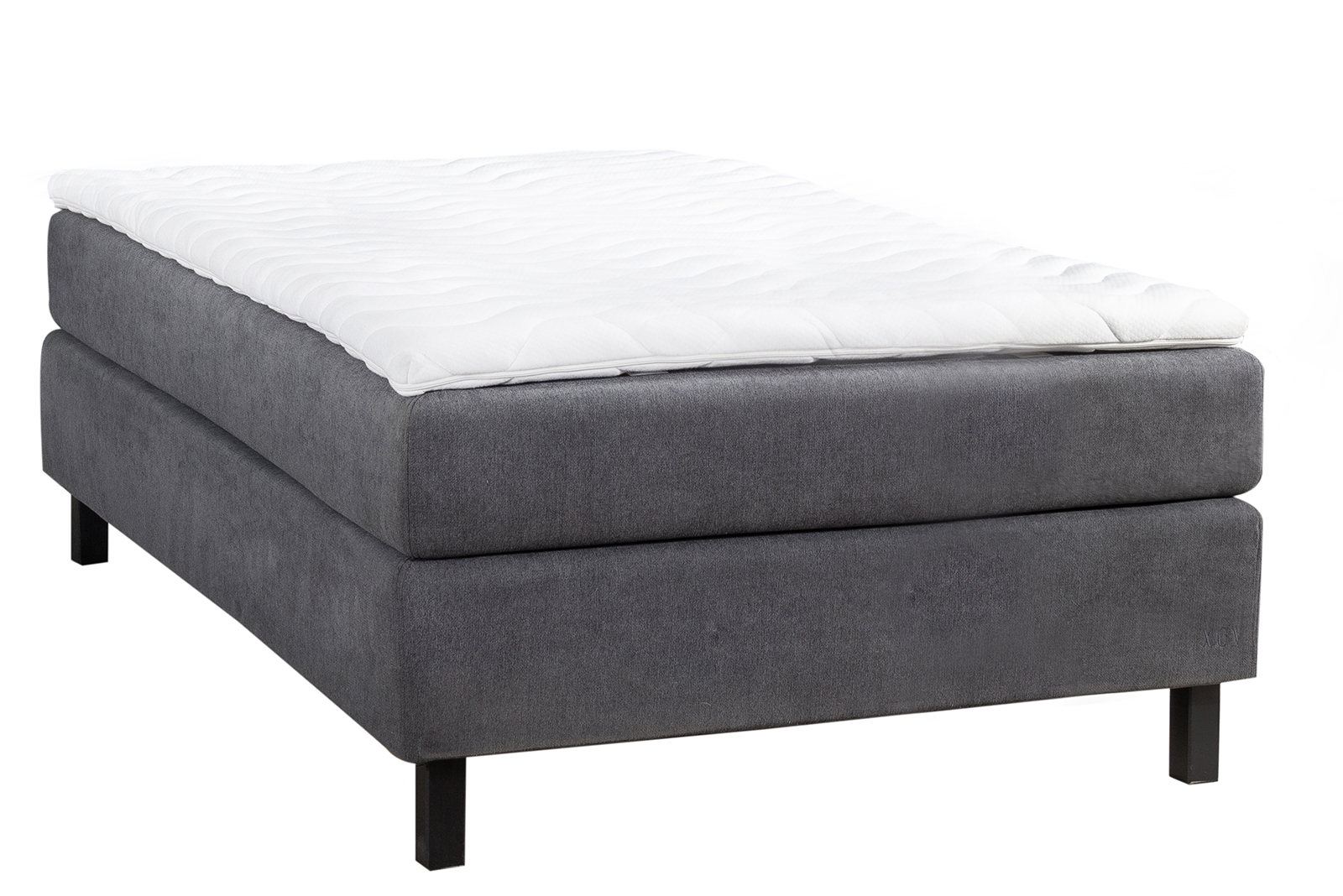 Komfort 5 kontinentalseng 120x200 cm i tekstil Primo mørk grå 96 med fast fasthet, Komfort 5 overmadrass og firkantet sorte ben 15 cm