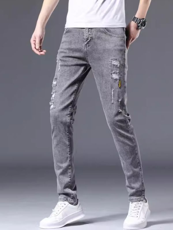 Denimic - Mid Rise Washed Distressed Slim Fit Jeans