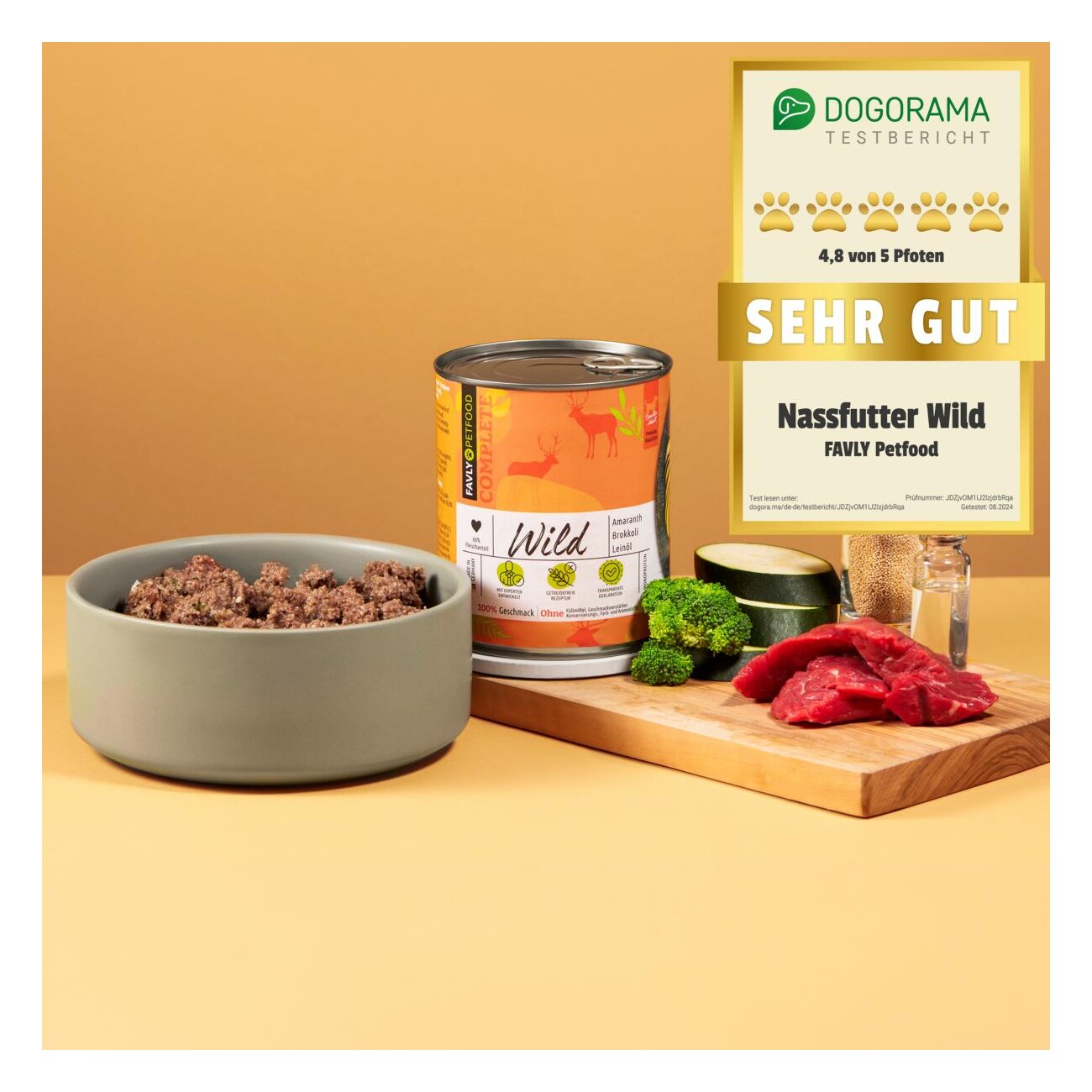 FAVLY Petfood Nassfutter Wild mit Amaranth, Brokkoli & Leinöl 6x800 g
