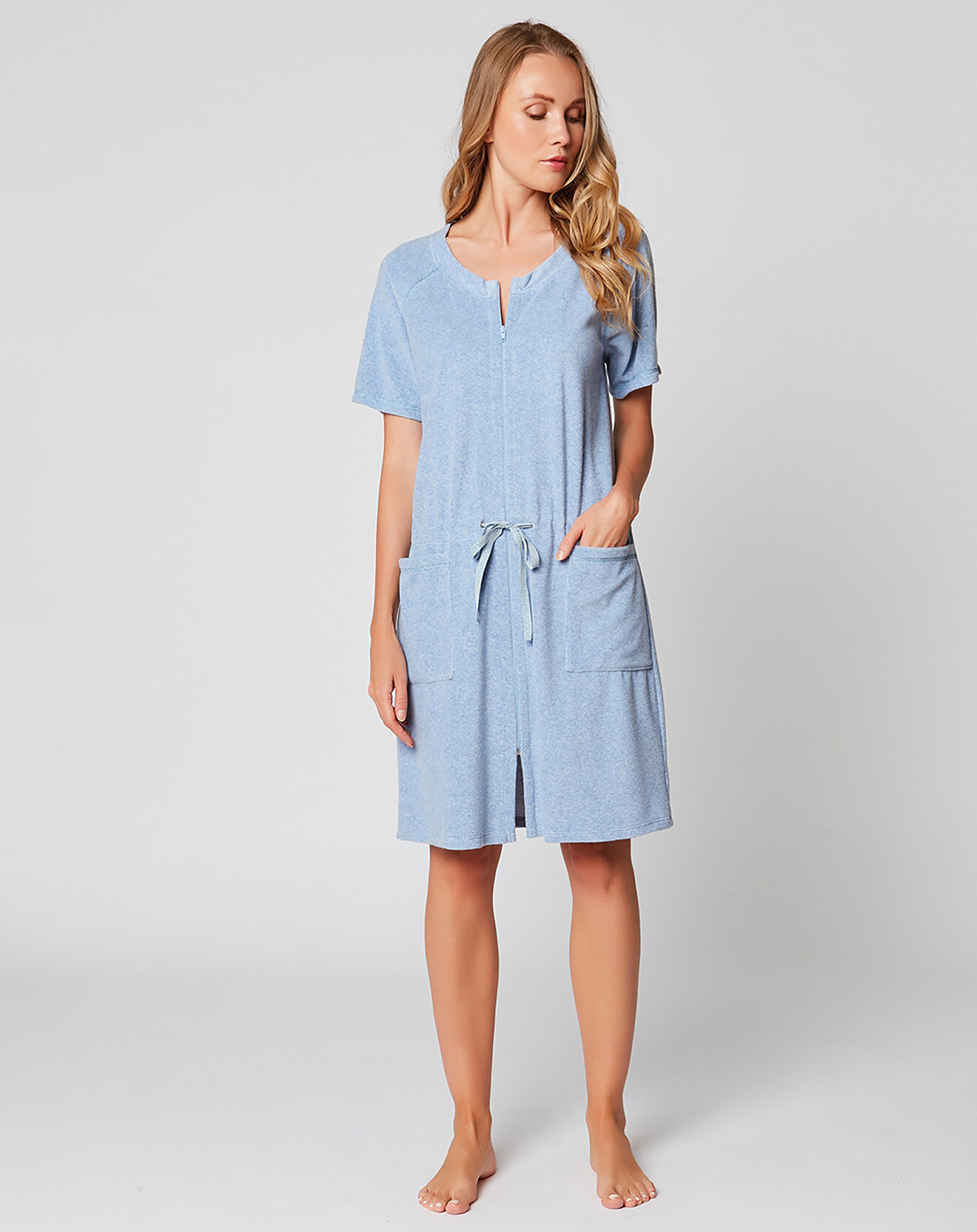 Le Chat Robe de chambre en bouclette éponge Essentiel bleu ciel/chiné clair