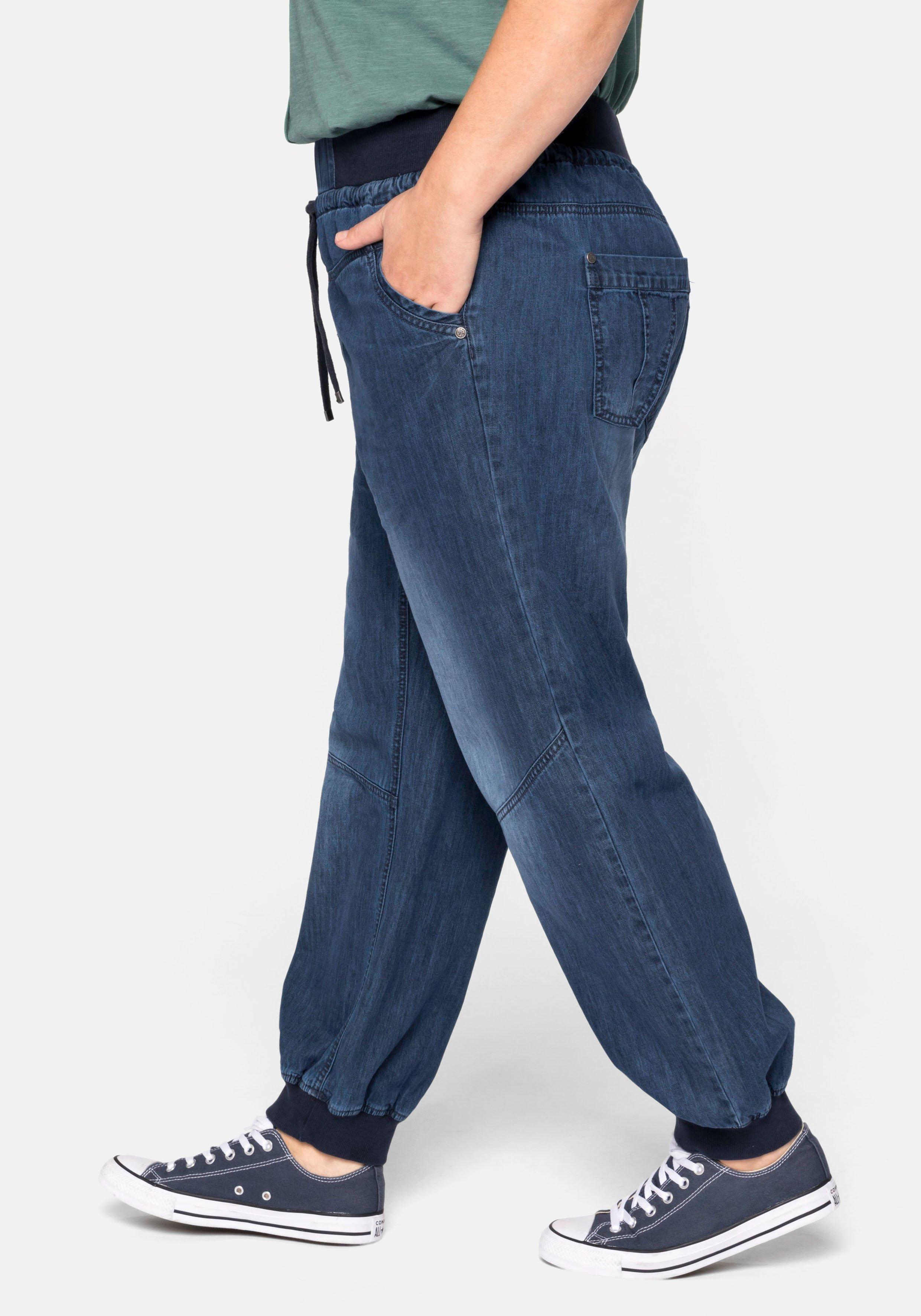 Pumpjeans mit Rippbündchen und Bindeband