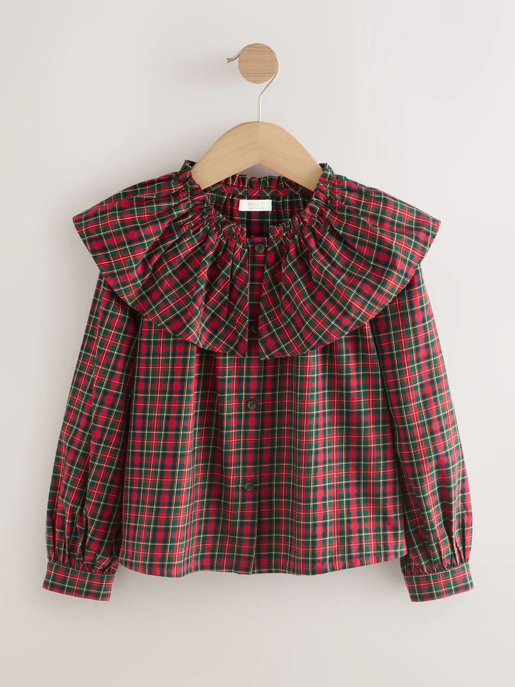Rood - Geruite blouse met ruches aan de kraag (3-16jaar)