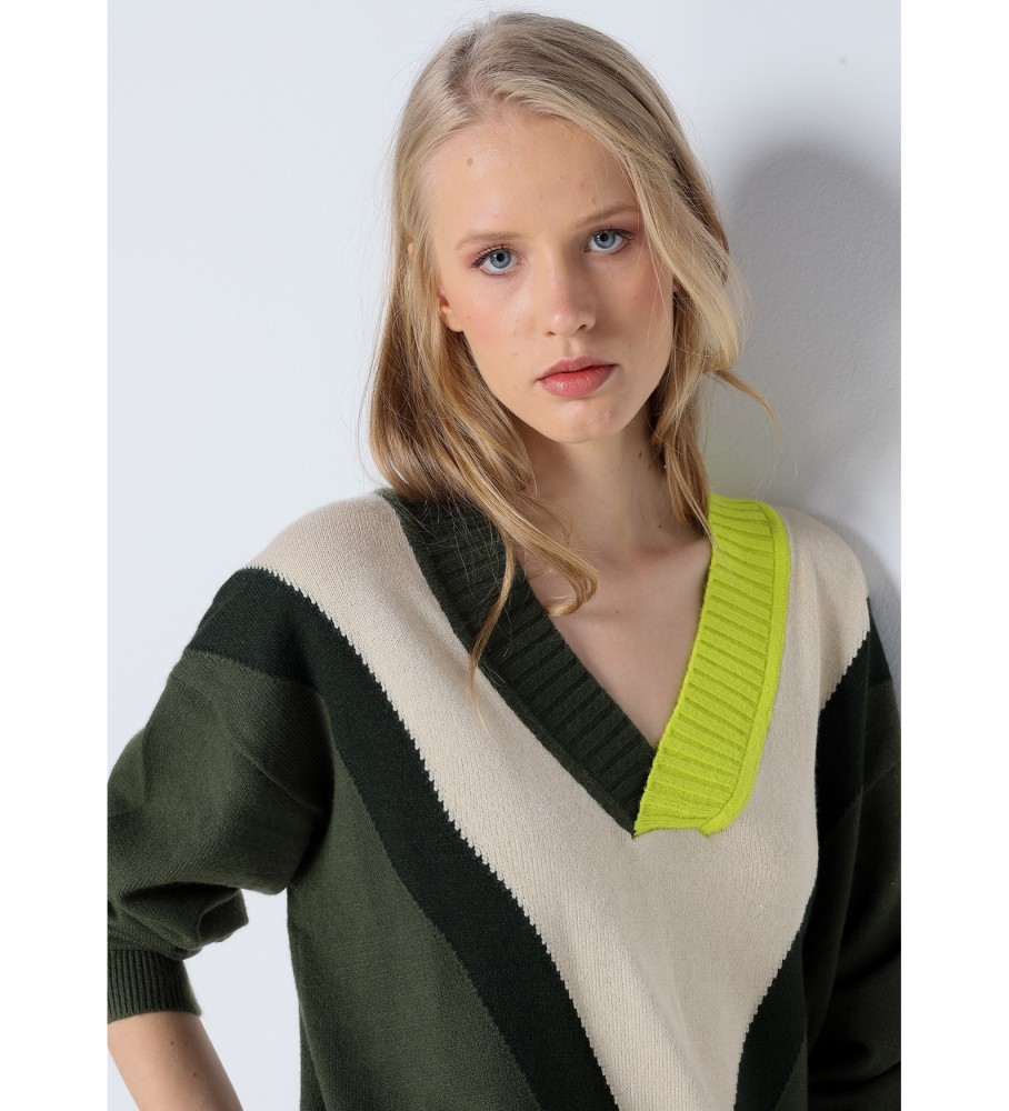 Listras jacquard verde-esmeralda Lois Jersey