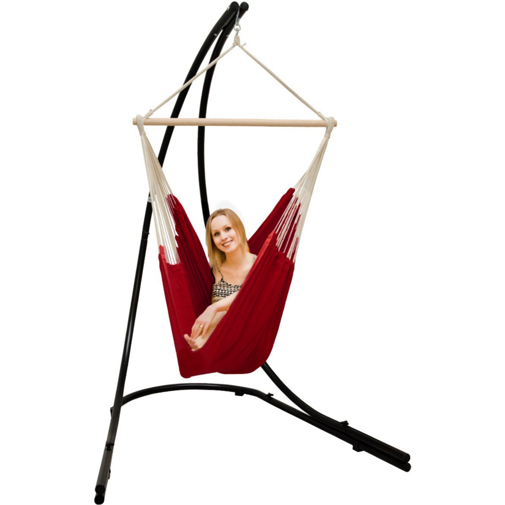 Freistehendes Stahl-Hängestuhlgestell 210cm inkl. XXL Hängesessel aus Baumwolle mit Swivel 185x130cm