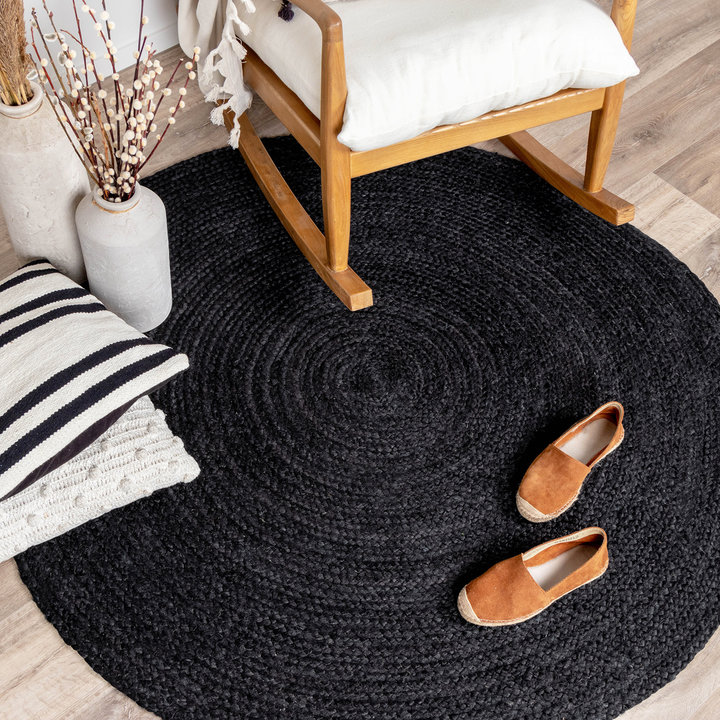 Jute vloerkleed Fair - Rond Zwart  | 100% natuurlijk