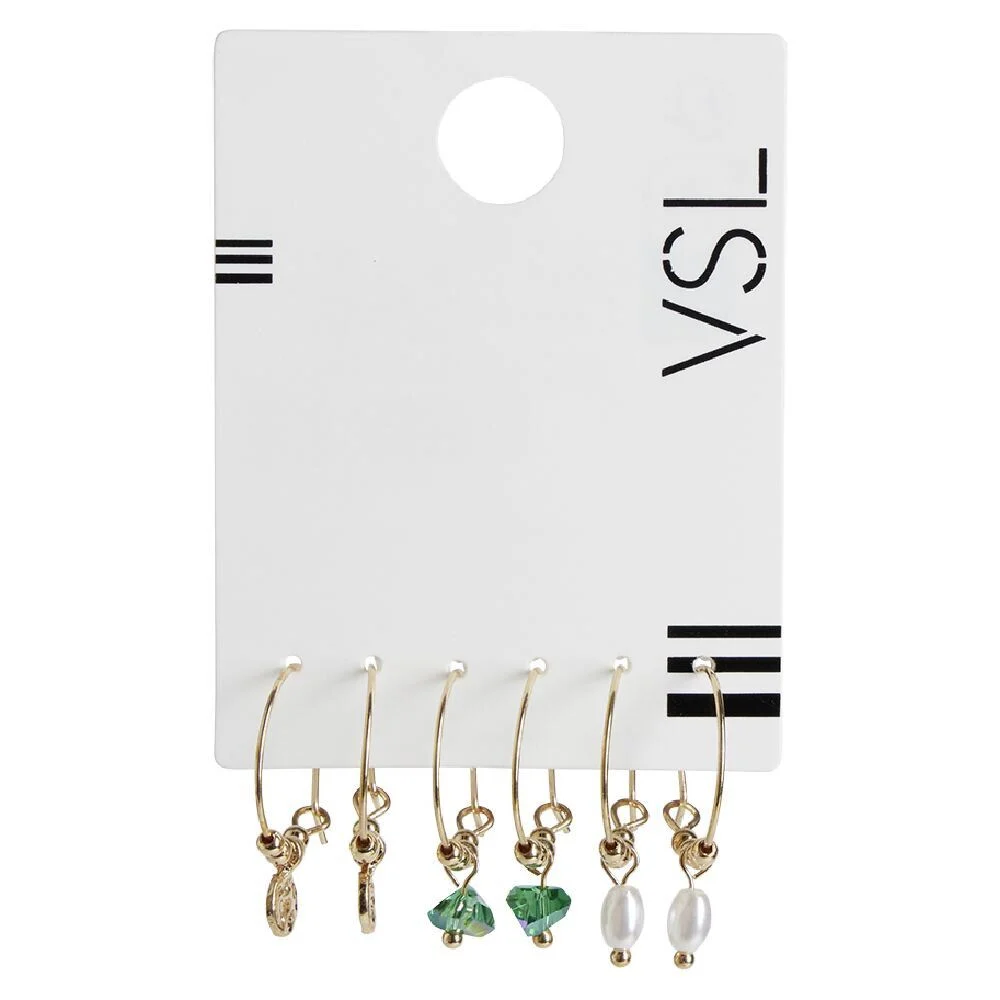 Lot de 3 paires de mini créoles pendentif perle/pierre/pampille