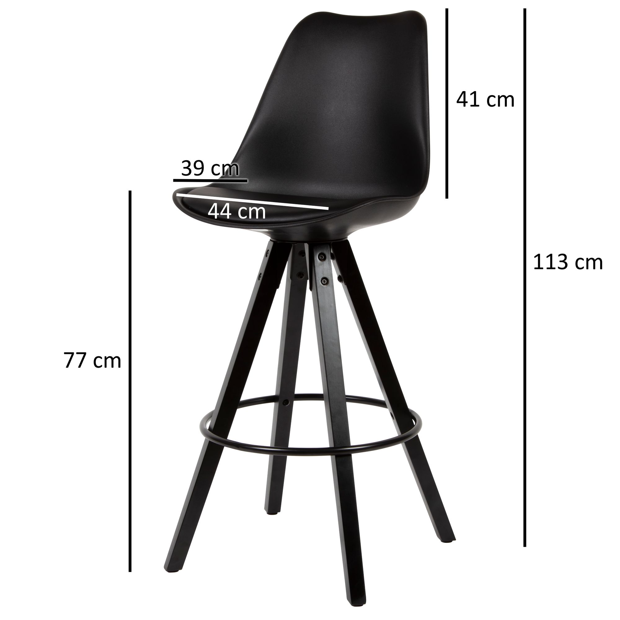KADIMA DESIGN Skandinavischer Barhocker: Polsterung, Rückenlehne, X-Beine mit Metallring, Kunstleder-Sitzschale, Filzgleiter.
