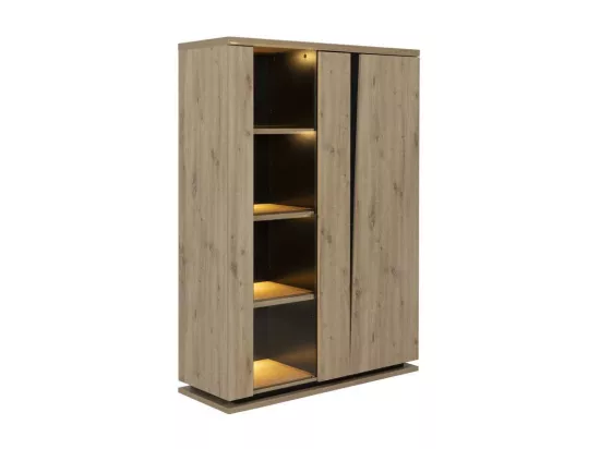 Vaisselier 2 portes Chêne naturel/Noir à LEDs - LIGNAC