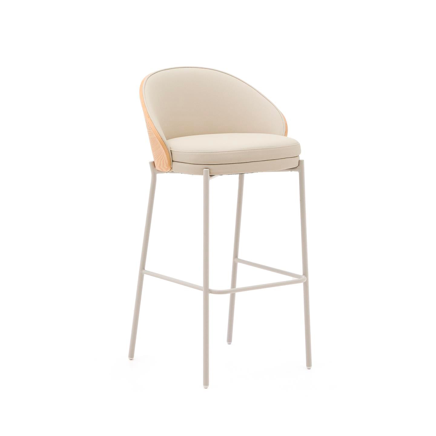 Kave Home Barhocker EAMY Lederlook beige/Metall weiß