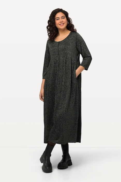 Jersey-Midikleid, Metallic-Effekt, Rundhals, Halbarm