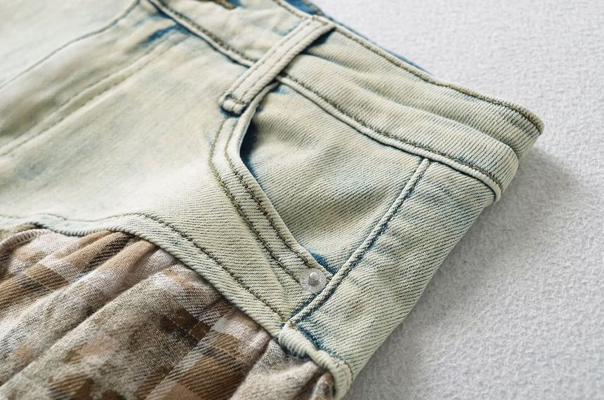 Firebird - Laag uitgesneden denim minirok met geruit paneel