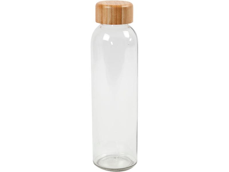 Creativ Company Glasflasche 500 ml 6.7 x 22 cm, 1 Stück Trinkflasche/Glasflasche mit Bambusdeckel