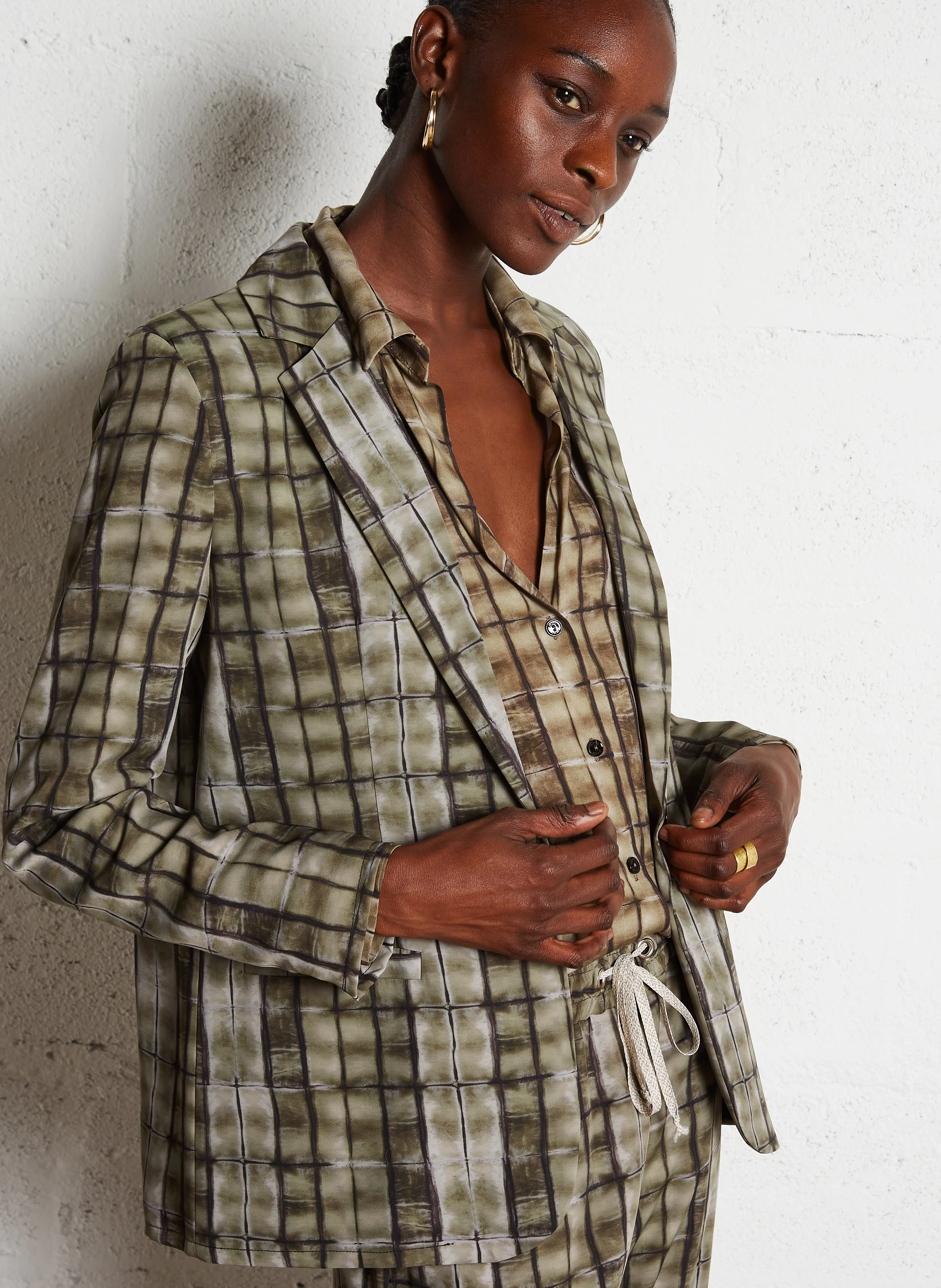 Blazer col tailleur droit imprimé | Vert