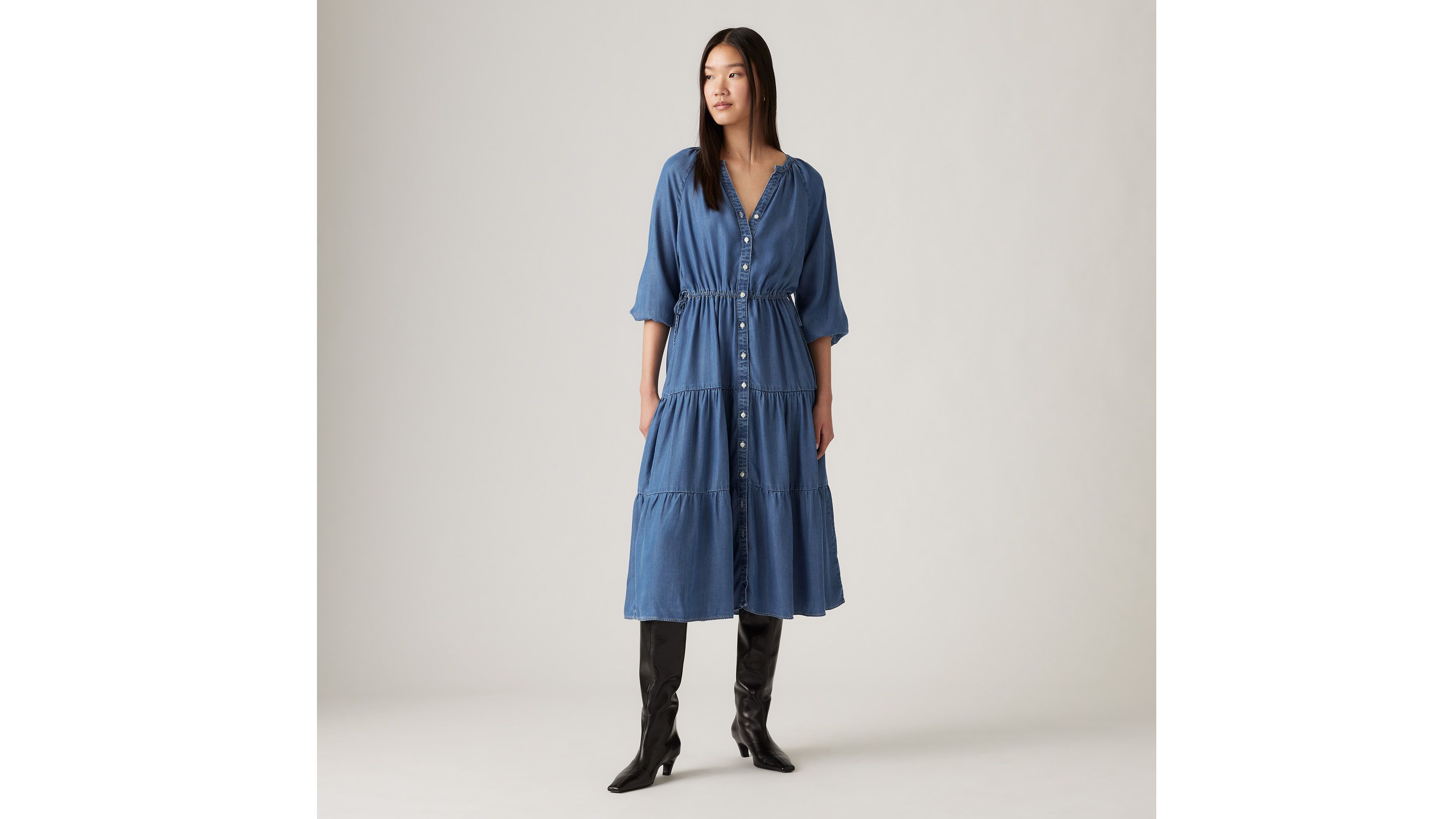 Robe mi-longue Cecile Lightweight - Paper Map 3 - Bleu