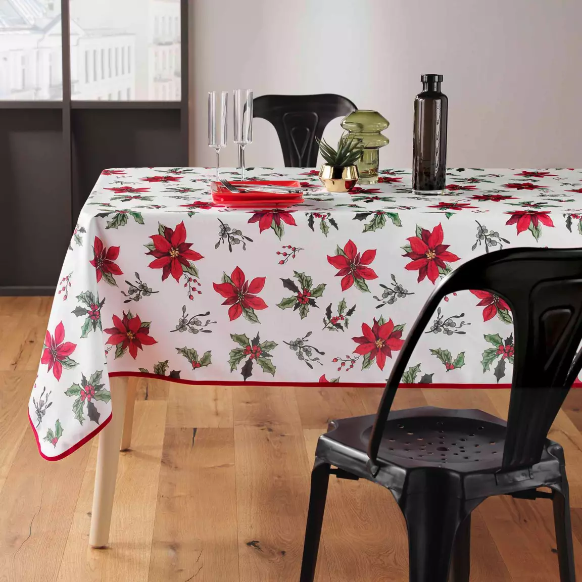 Nappe de Noël rectangulaire (150 x 300 cm) Amaryllis Blanc