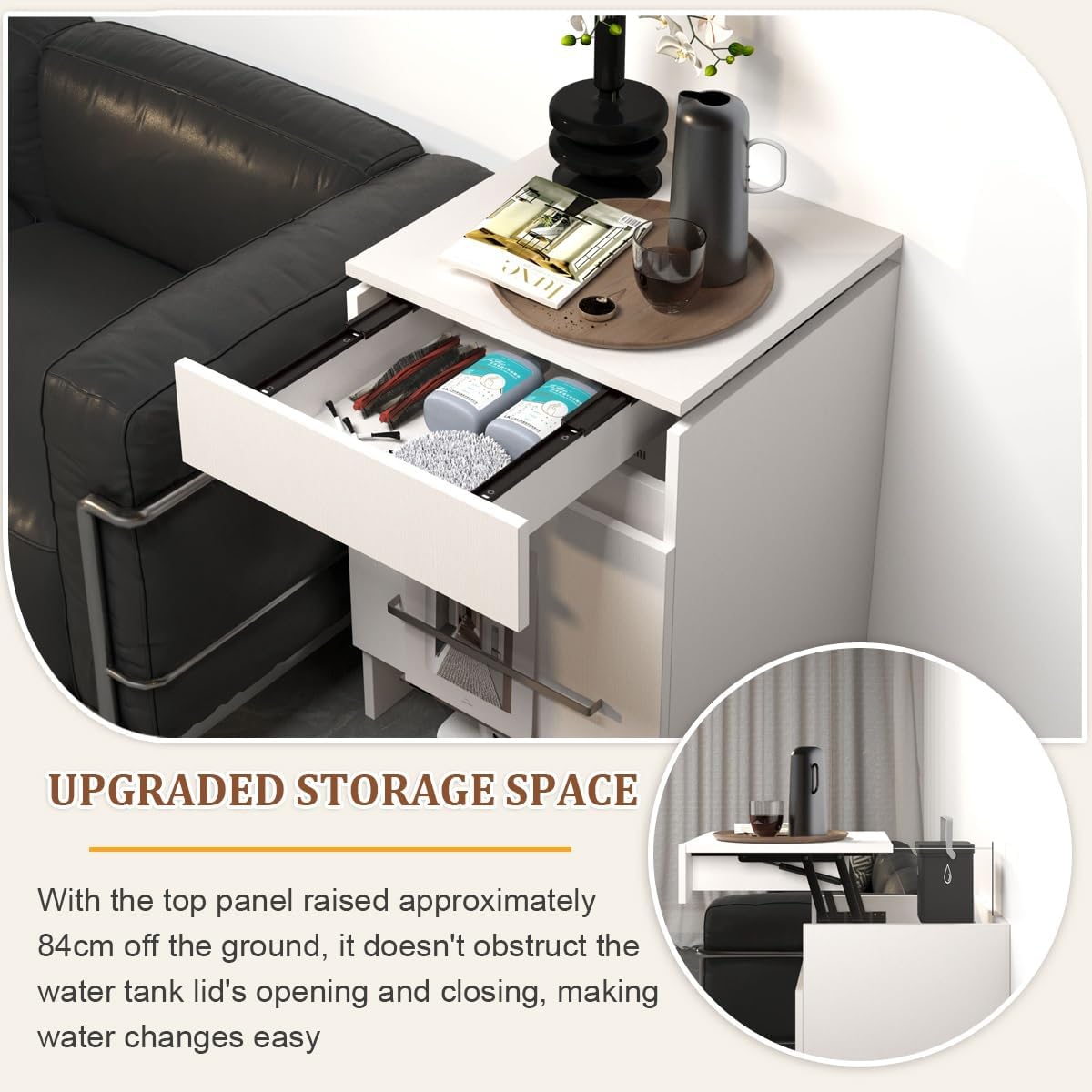 Versteckter Schrank Für Saugroboter, Aufbewahrungsschrank Staubsaugroboter Station Mit Tür, Einfacher Wasserwechsel Für Wohnzimmer/Schlafzimmer/Küche(Black)