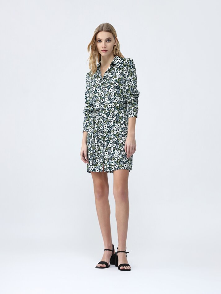 Vestido camisa com gravata - Azul