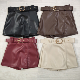 Leatherlook belted skort - bruin