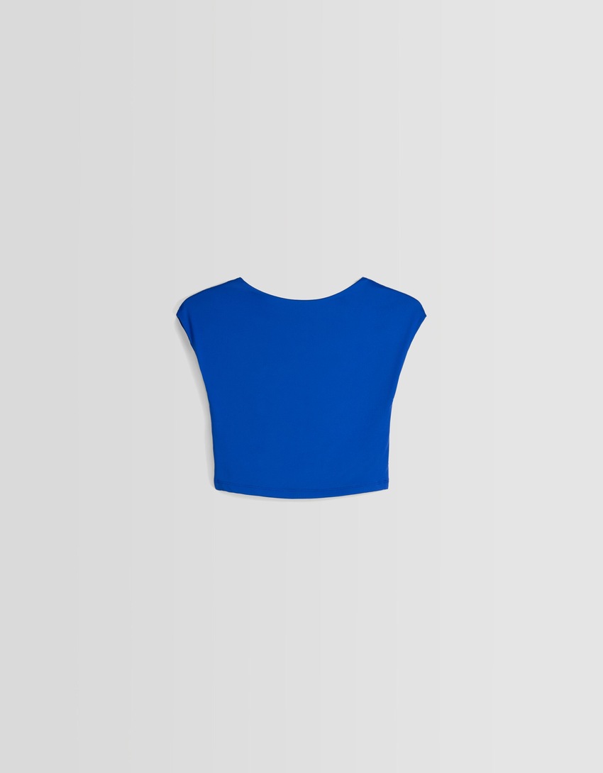 Camiseta de manga curta com costas abertas em mistura de nylon