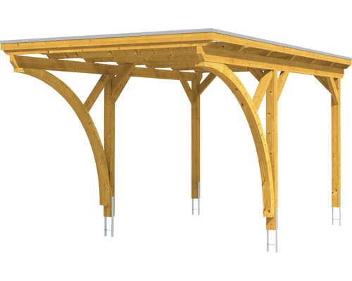 Enkele carport Konsta aluminium dakpanelen inclusief 2 inrijbogen en H-ankers 304x500 cm licht eiken