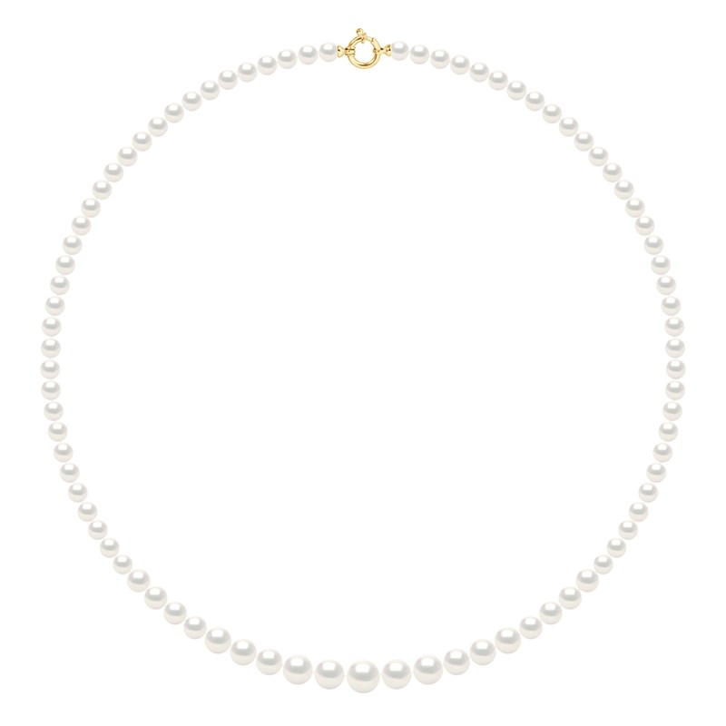 Collier Rang de Perles d'Eau Douce en Chute 10-6 mm PRINCESSE Fermoir Prestige Or Blanc 18 Carats