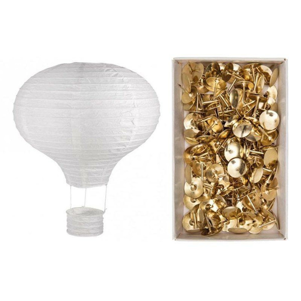 Lampion montgolfière papier & métal ø 30 x 40 cm + 150 punaises dorées