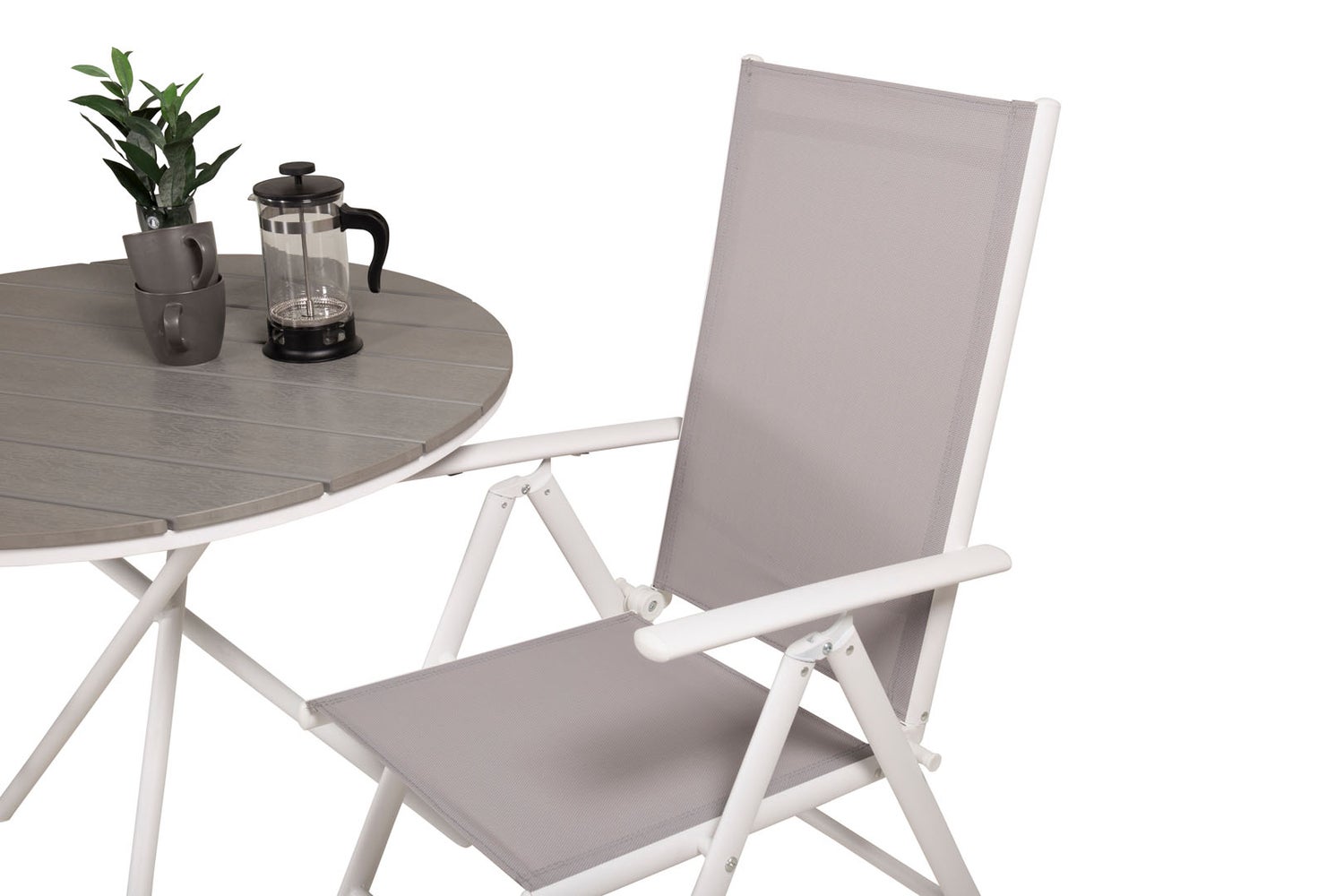 Parma tuinset: tafel Ø90cm en 2 Break stoelen, wit, grijs, crème. 90 x 90 x 74 cm