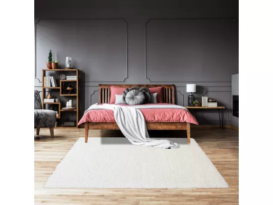 Tapis poils longs shaggy 300x400 rectangle tissé crème motif uni UNI L