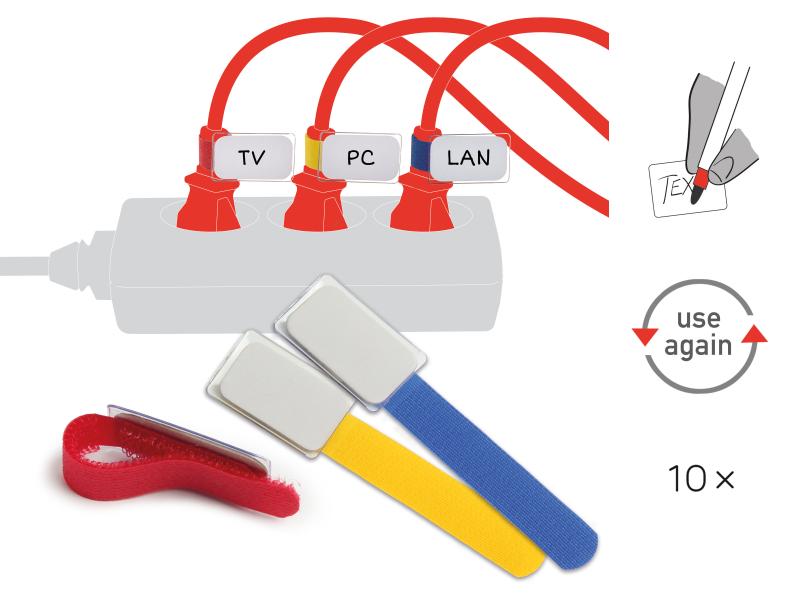 Label-the-cable Kabelbeschriftung MINI TAGS Farbig mit Besc Kabelbeschriftung mit Klettband und Beschriftungsfeld