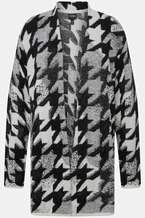 Strickjacke, Longform, Woll-Mix, Hahnentritt, offene Form, Langarm