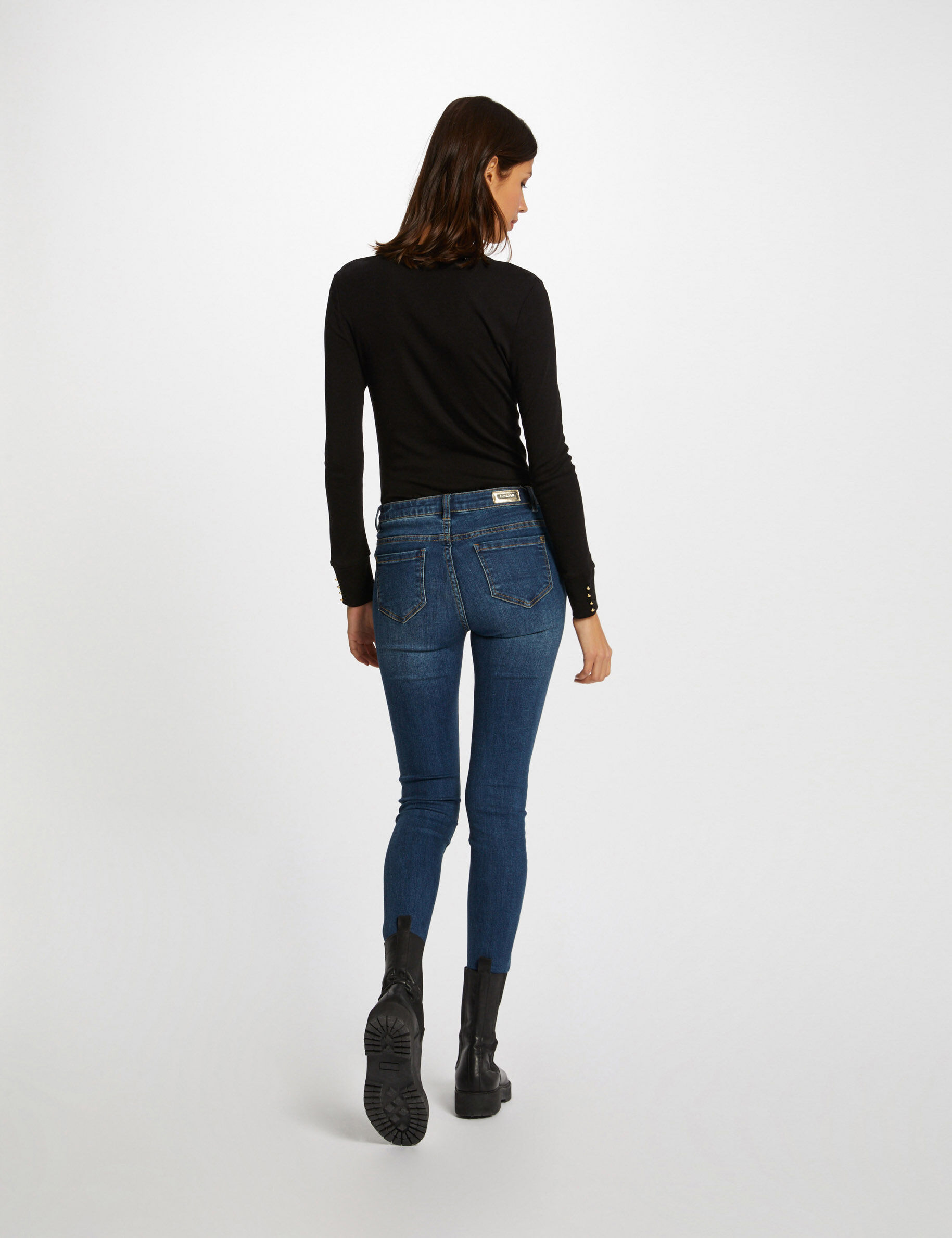 T-shirt manches longues avec col en V noir femme - noir