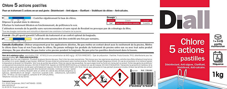 Chlore 5 actions pastilles 1kg Diall