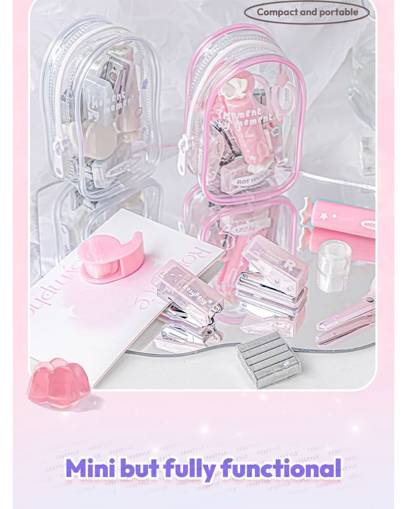 WarmFire - Set van 7: Mini nietmachine + navulling + schaar + markeerstift + plakband