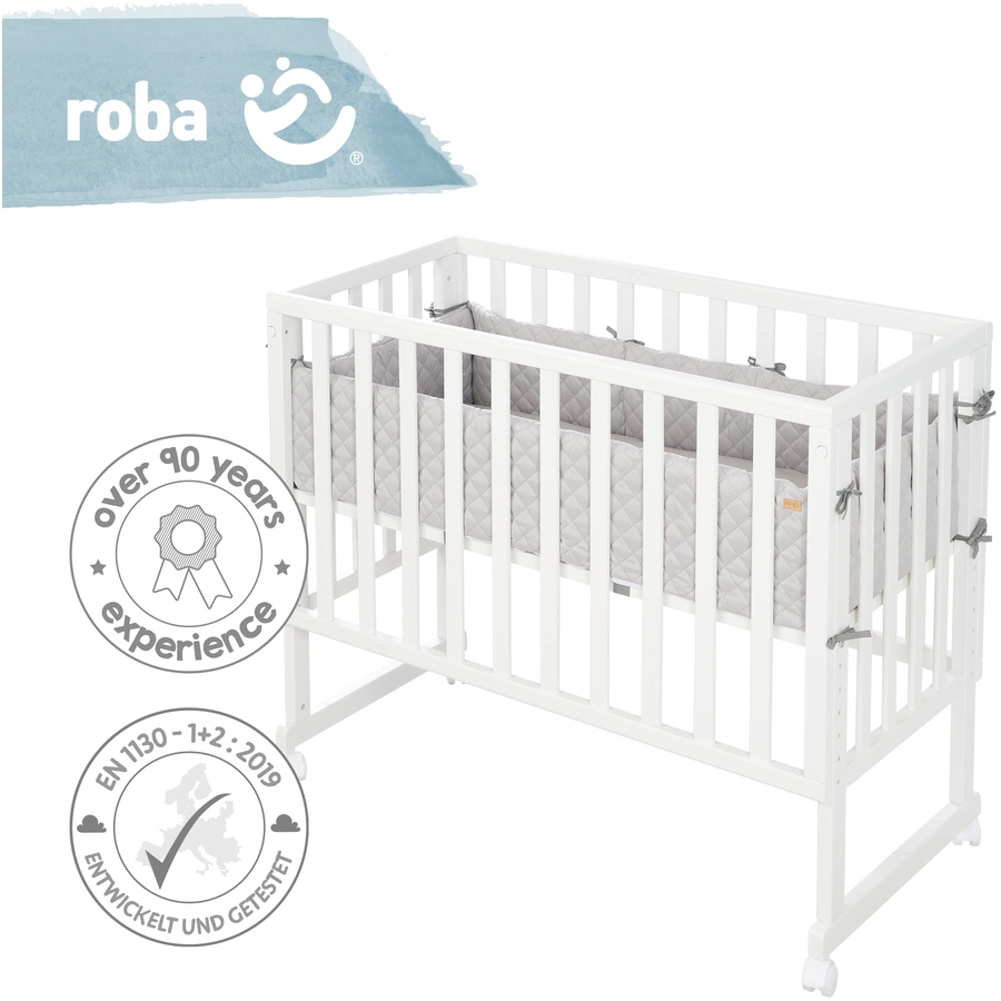 roba Stuben- & Beistellbett 3in1 Weiß mit Barriere Style grau