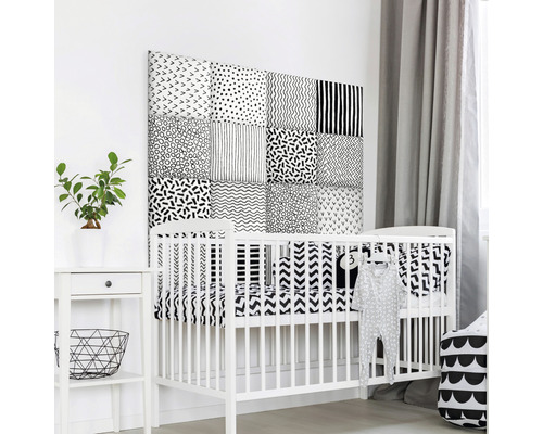 Wandkussenset, zwart/wit print, fluweellook, 30 x 30 cm, 8 stuks