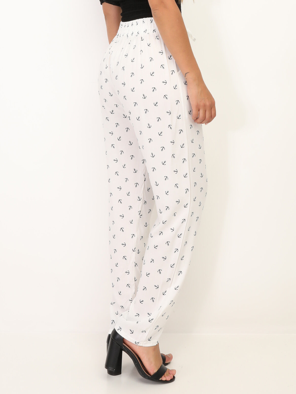 Pantalon léger à motifs ancres- Blanc