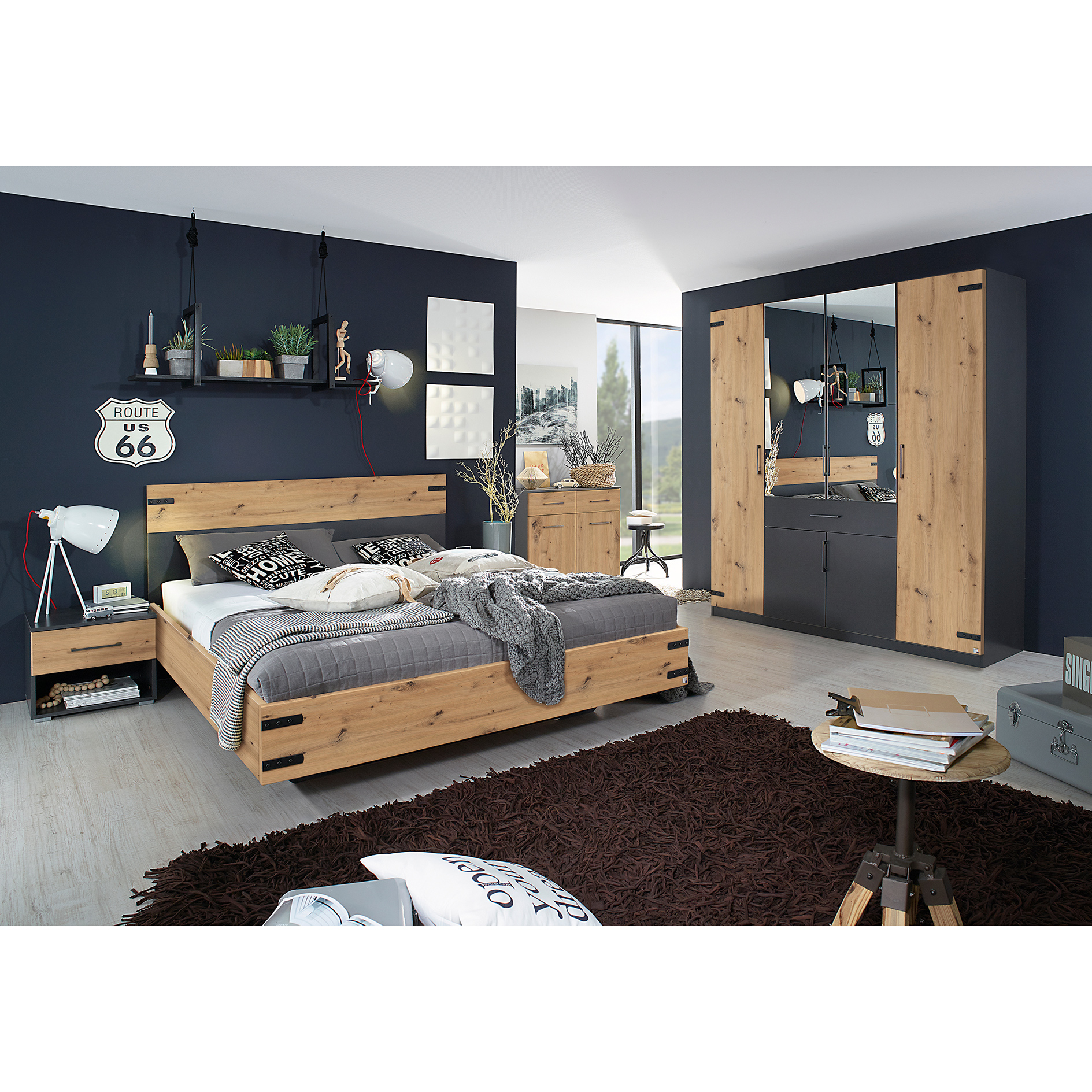 Bett - Eiche Artisan-graumetallic - 160x200 cm