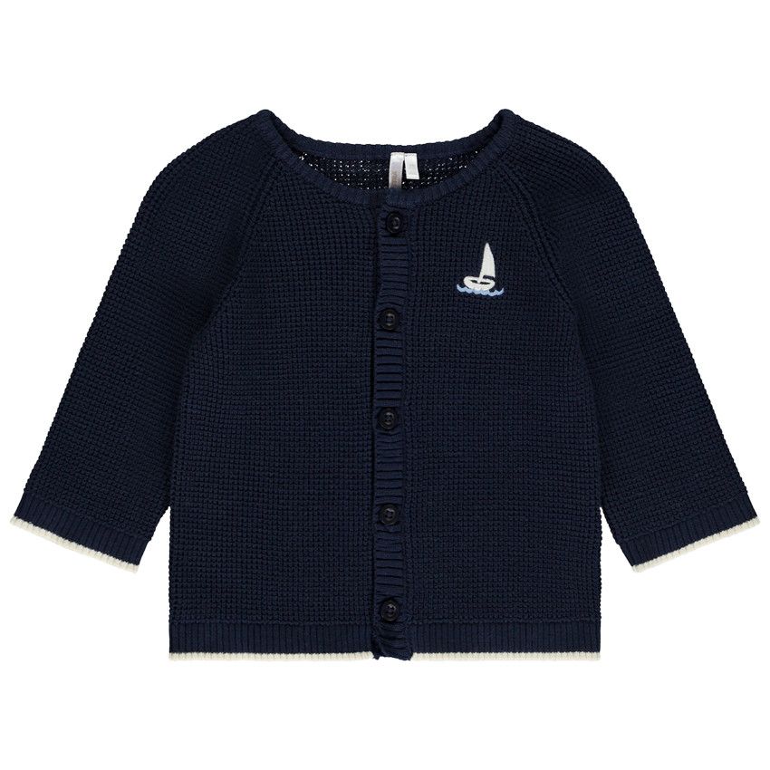 Gilet en tricot broderie voilier pour bébé garçon - Bleu marine