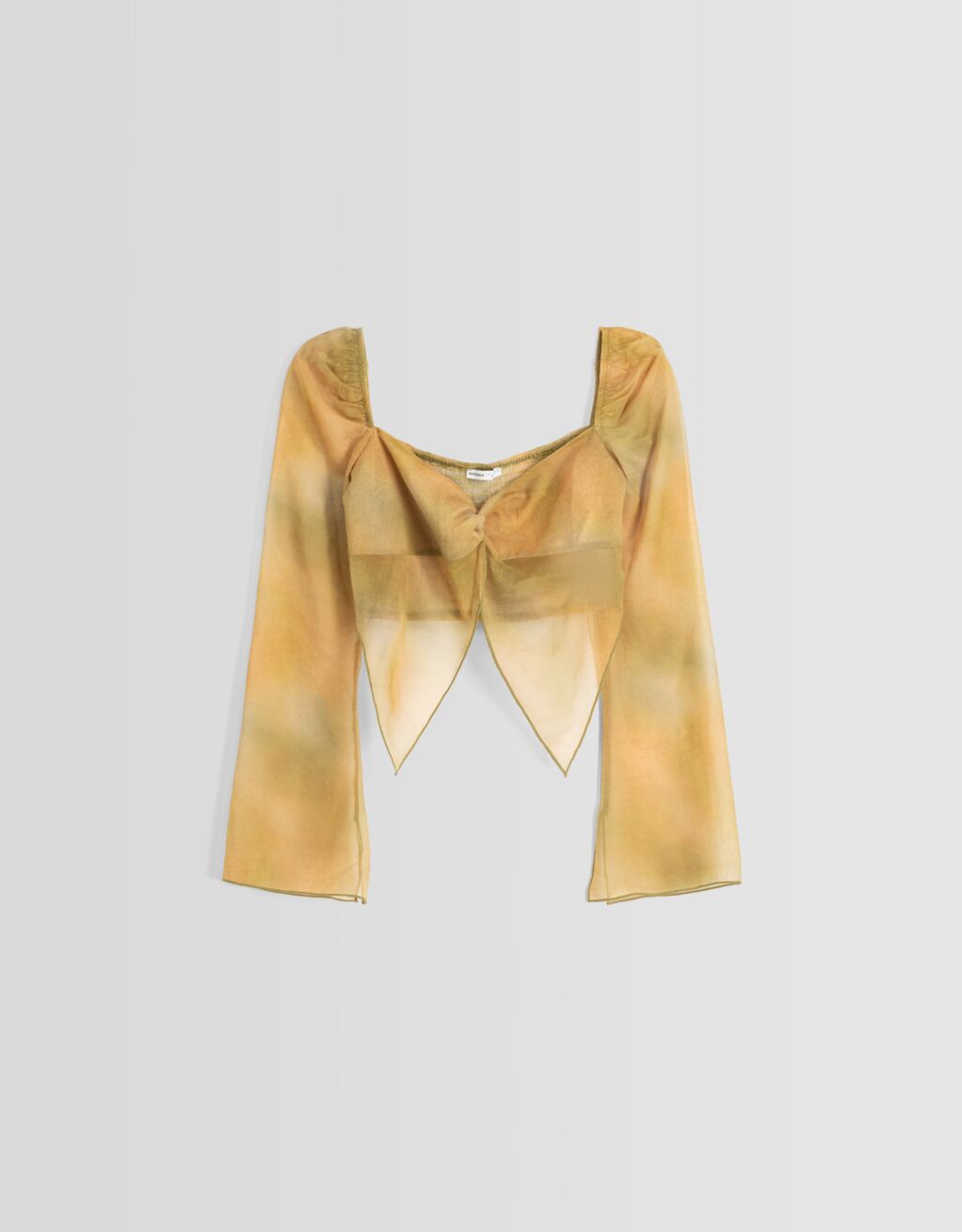 Blusa cropped de manga comprida com detalhe em chiffon