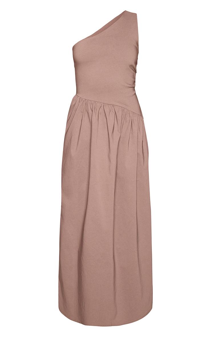 Taupe Robe Maxi Asymétrique Une Épaule En Tissu Stretch