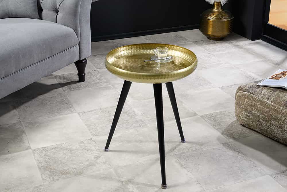 Handgefertigter Beistelltisch ORIENT 55cm messing gold rund Metall Hammerschlag Design