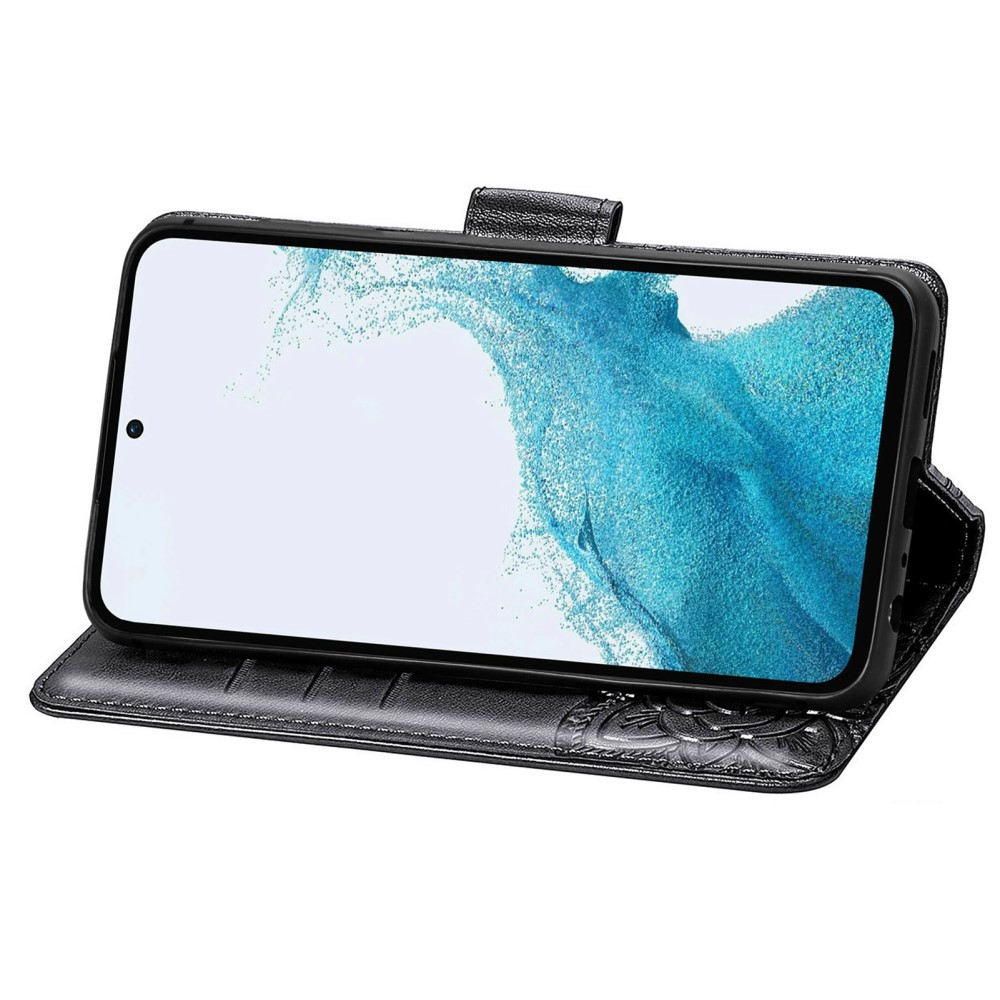 Samsung Galaxy A56 Leder Tasche Flip Cover Schmetterlinge Imprint - Schwarz