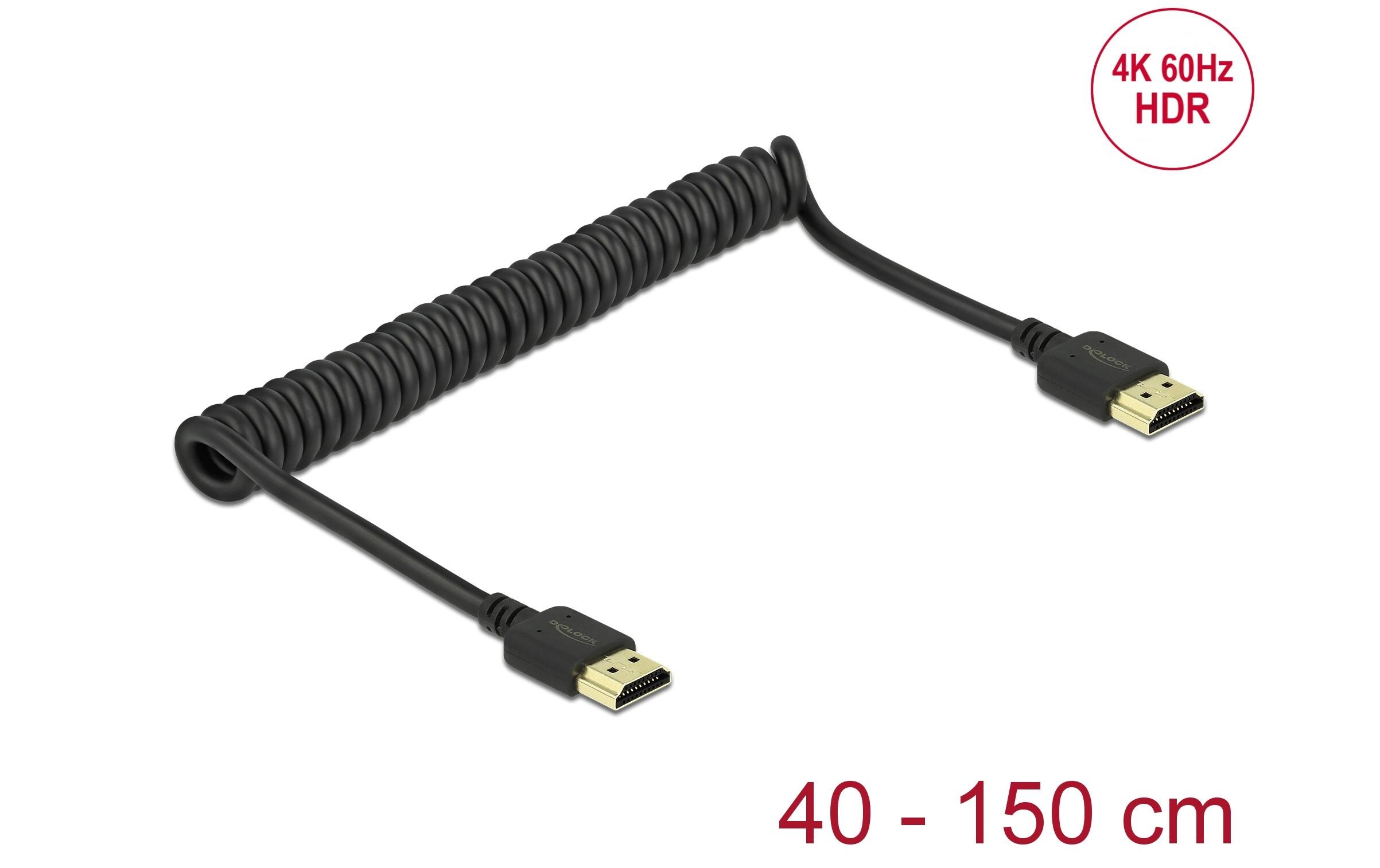 Kabel 4K 60Hz HDMI - HDMI, 1.5 mDelock HDMI Spiralkabel 4K 60 Hz