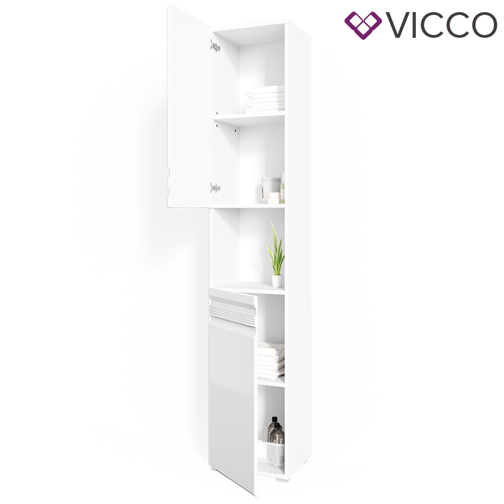 VICCO Badschrank FREDDY Weiß Hochglanz Badezimmerschrank Hochschrank Bad