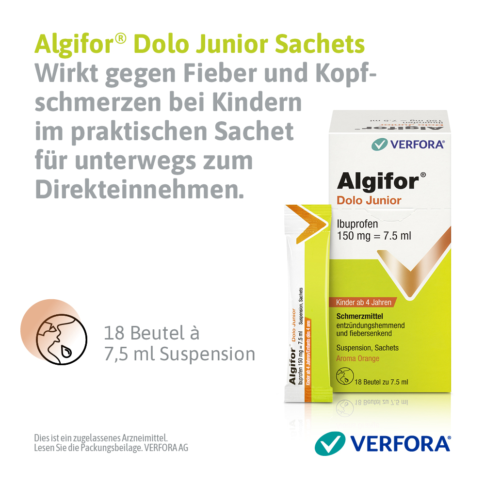 ALGIFOR Dolo Junior 150 mg/7.5ml<br>18 × 7.5 ml, Beutel, Suspension zum Einnehmen
