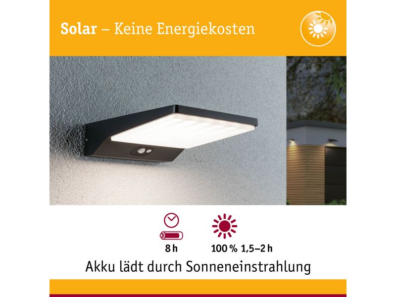 Paulmann Solar LED Aussenwandleuchte Ronas, Dunkelgrau Aussenwandleuchte mit Bewegungsmelder
