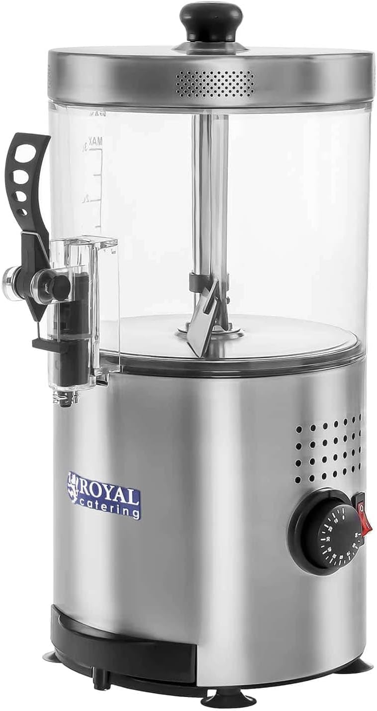 Royal Catering RCSS-3 Kakaodispenser Schokoladenspender (3 L Kapazität, 1.200 W, 90 °C, Rührflügel) Silber