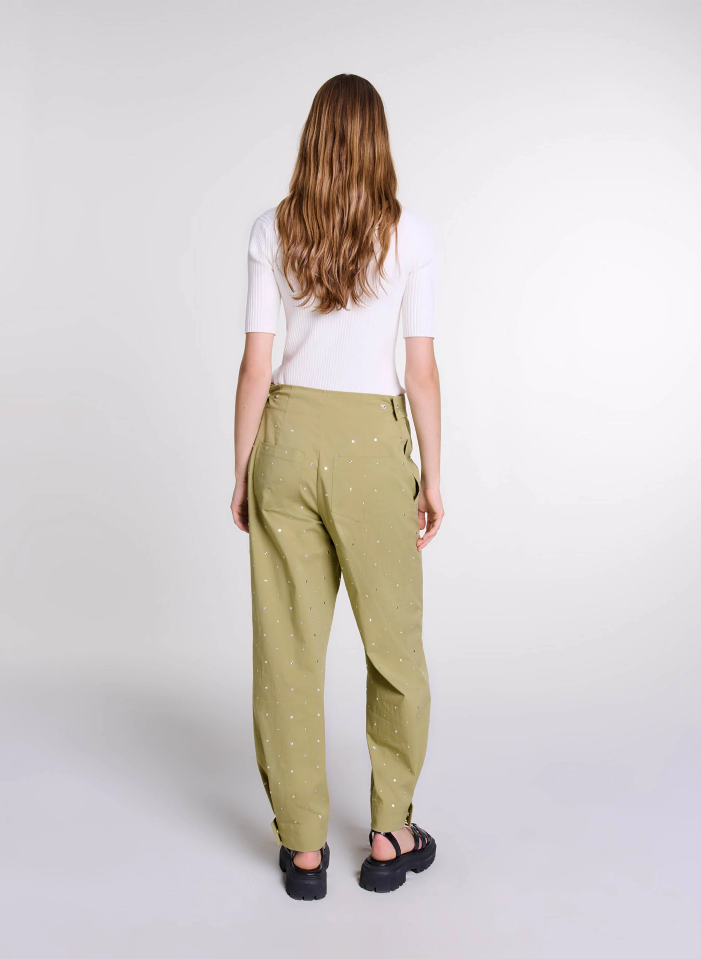 Top col rond en coton mélangé | Beige