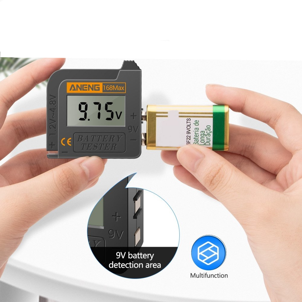 Universal Mini LCD Batterie Tester Prüfer für Typ AAA / AA / C / D / Knopfzellen / 18650 / 9V mit Digital Display - Schwarz