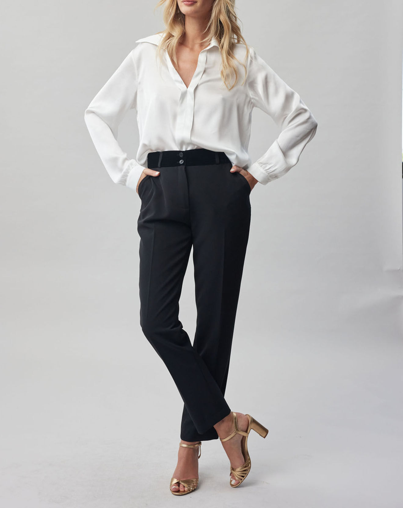 Lauren Vidal Pantalon Vogue taille velours noir